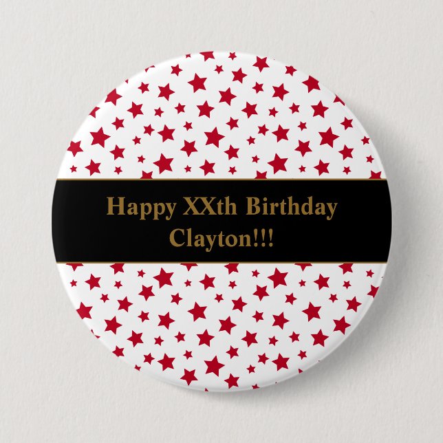 Estrellas rojas personalizado con botón Cumpleaños (Anverso)