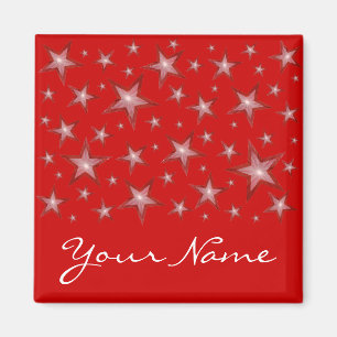 Estrellas rojas 'Tu nombre' nevera imán cuadrado r