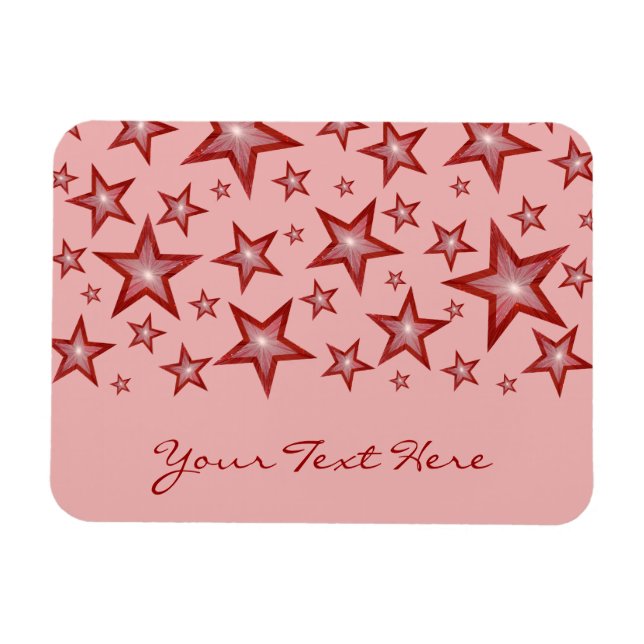 Estrellas rojas 'Tu texto' imán flexible rosa (Horizontal)