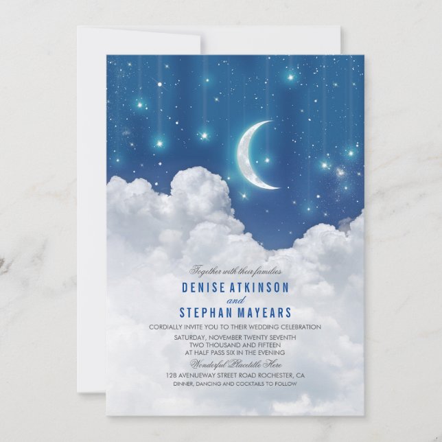 Estrellas románticas y invitación a la boda lunar (Anverso)