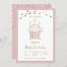 Estrellas rosadas y doradas Invitación de primer c