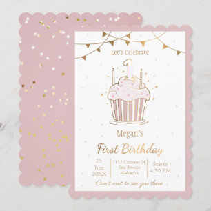 Estrellas rosadas y doradas Invitación de primer c