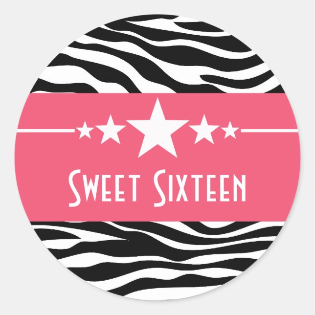 Estrellas rosadas Zebra Print Sweet 16 Pegatinas (Anverso)