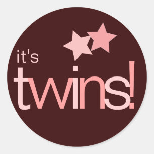 Estrellas rosas gemelas en Pegatina de bebé marrón