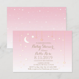 Estrellas rosas luna chica bebé invitaciones a la