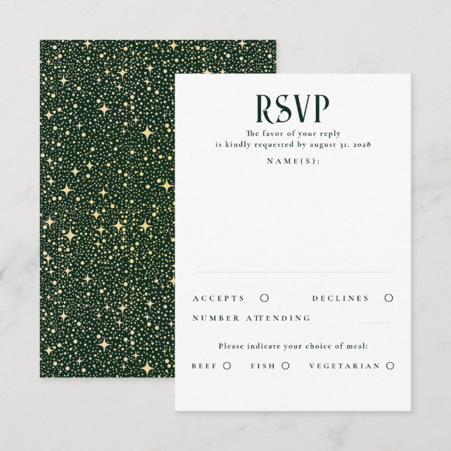 Estrellas verde esmeralda y bodas de oro RSVP (Anverso / Reverso)