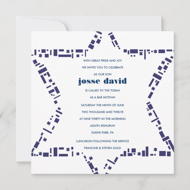 Estrellas y azul de la invitación de Mitzvah del (Anverso)