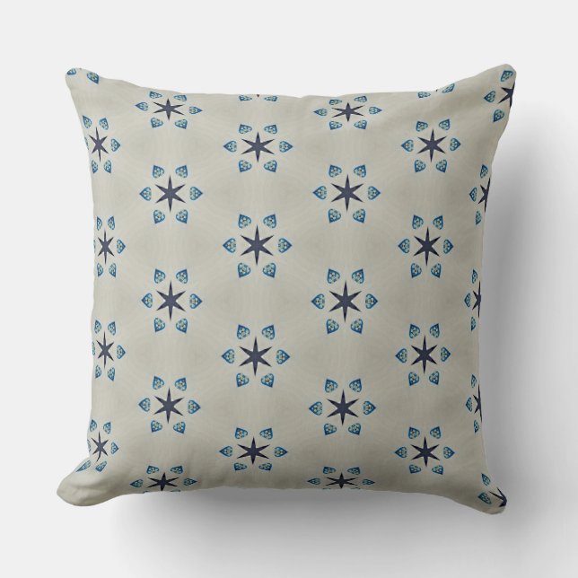 Estrellas y corazón azul Cojín decorativo beige (Anverso)