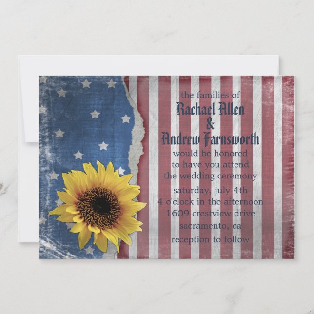 Estrellas y invitaciones patrióticas de la boda de (Anverso)