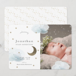 Estrellas y nubes azules foto niño Invitación bebé