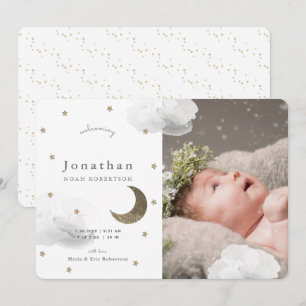 Estrellas y nubes grises Foto Invitación del bebé