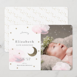 Estrellas y nubes rosadas Chica de foto Invitación