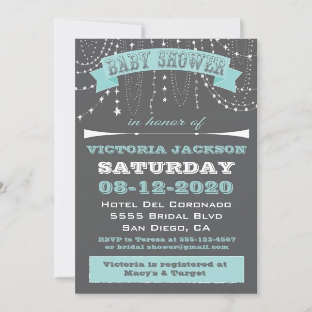 Estrellas y perlas Invitaciones a la ducha bebé (Anverso)