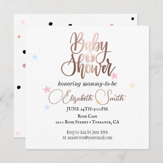 Estrellas y puntos para tu invitación a la princes (Anverso / Reverso)