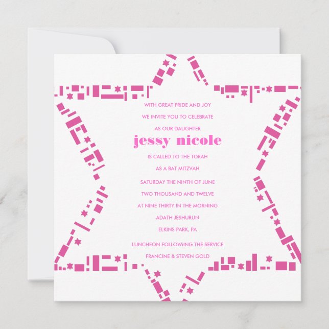 Estrellas y rosa de la invitación de Mitzvah del (Anverso)