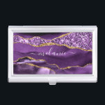 Estuche Agple Purple Gold Custom Name para tarjeta<br><div class="desc">Casos de tarjeta de visita con Agate Violet Gold Purpurina Geode Nombre personalizado Sparkle Marble Personalizado Cumpleaños - Aniversario Casos de tarjeta de visita / Regalo / Proveedor - Añadir su nombre - Texto o Eliminar - Hacer su regalo especial - Redimensionar y mover o eliminar y agregar texto /...</div>