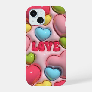 Estuche de teléfono 3D Puffy Pink Love Heart