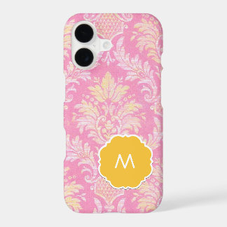 Estuche de teléfono monograma de Damasco rosa