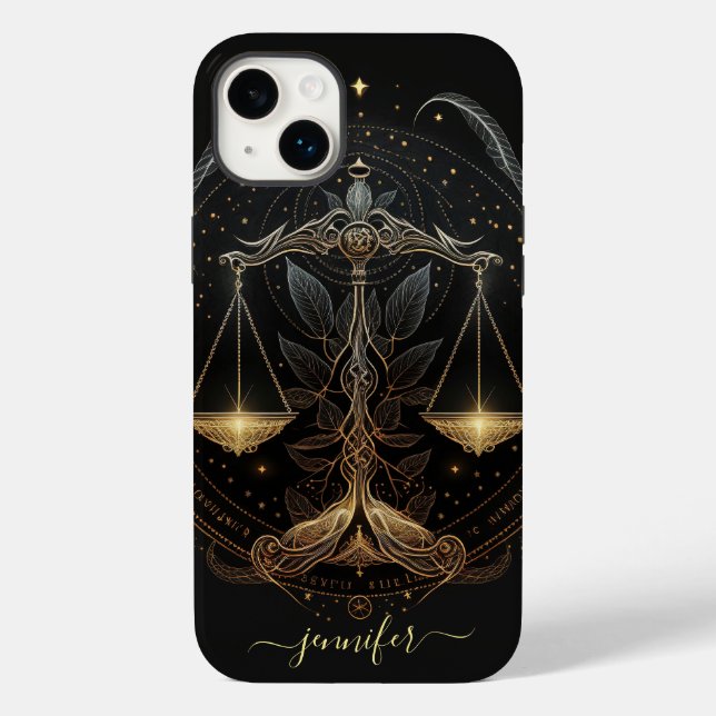 Estuche Libra zodiac para iPhone Funda negro y dor (Reverso )