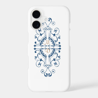 Estuche para iPhone con monograma azul y dorado