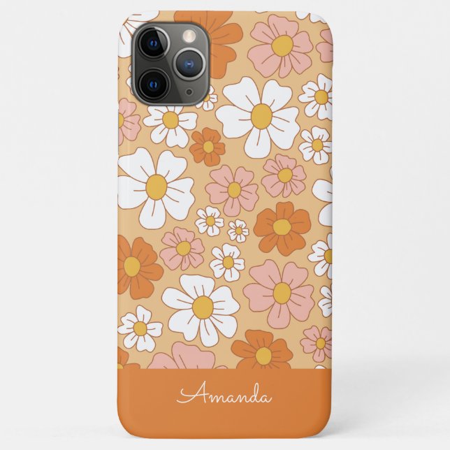 Estuche para iPhone naranja y Funda floral blanco (Reverso)