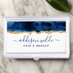 Estuche para tarjeta de visita Navy Blue And Gold<br><div class="desc">Maletín De La Tarjeta De Negocios Navy Blue And Gold Watercolor. Elegante Navy Blue y Gold estilo caligrafía con letras geométricas de mano estilo caligrafía guión diseño profesional de negocios. Perfecto para maquilladores,  peluqueros,  cosmetólogos y más!</div>