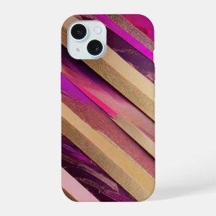 Estuche para teléfono de franjas rosadas y doradas