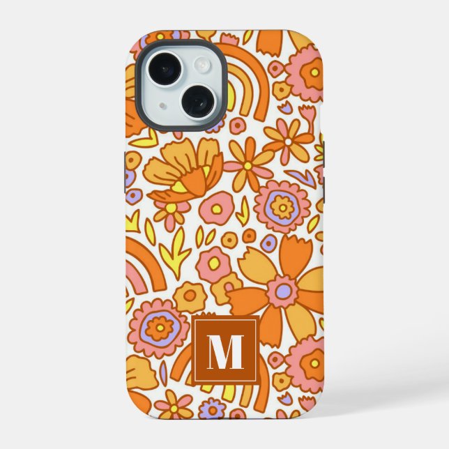 Estuche Retro Naranja Flores para iPhone (Reverso )
