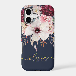 Estuche Rubor Pink Burgundy Gold Floral para iPhon