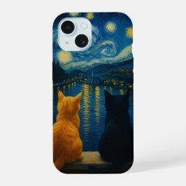 Estuche Starry Night Cats iPhone Peeking Black Kit