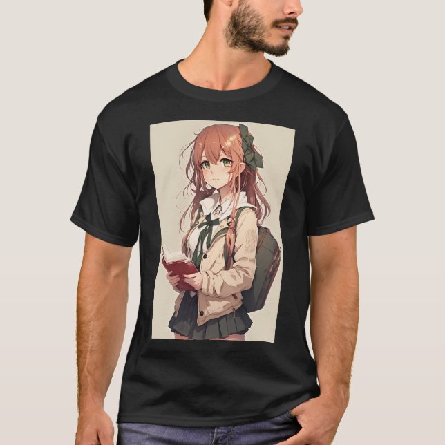 Estudiante Chica de Anime Cute con camisa de ropa  (Anverso)