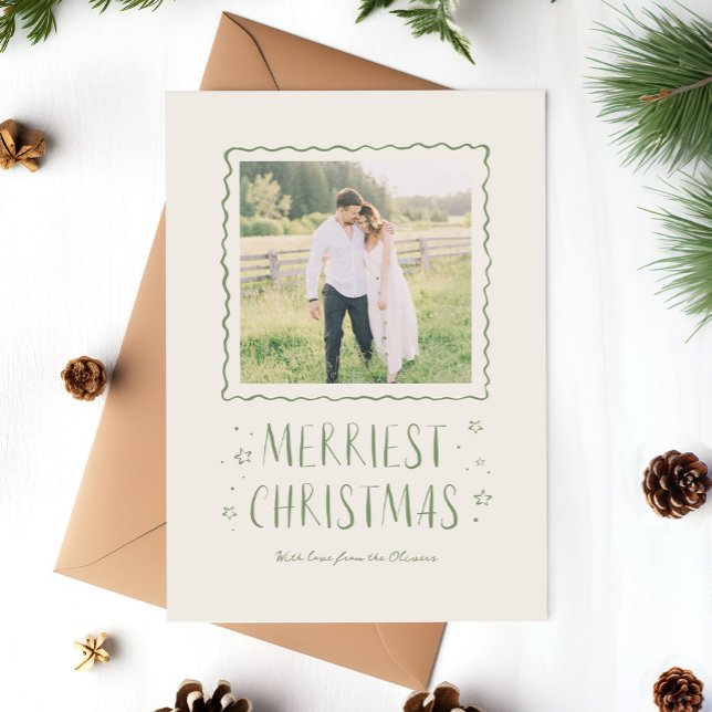 Estupendo manuscrito Feliz Navidad Verde (whimsical handwritten Merry Christmas photo card in green)