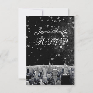 Etched NYC Skyline #2 Negro Wht Corazón RSVP