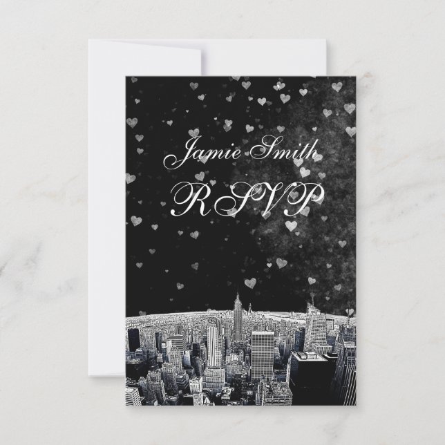 Etched NYC Skyline #2 Negro Wht Corazón RSVP (Anverso)