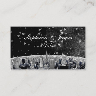Etched NYC Skyline #2 Tarjetas Black WhHeart Place
