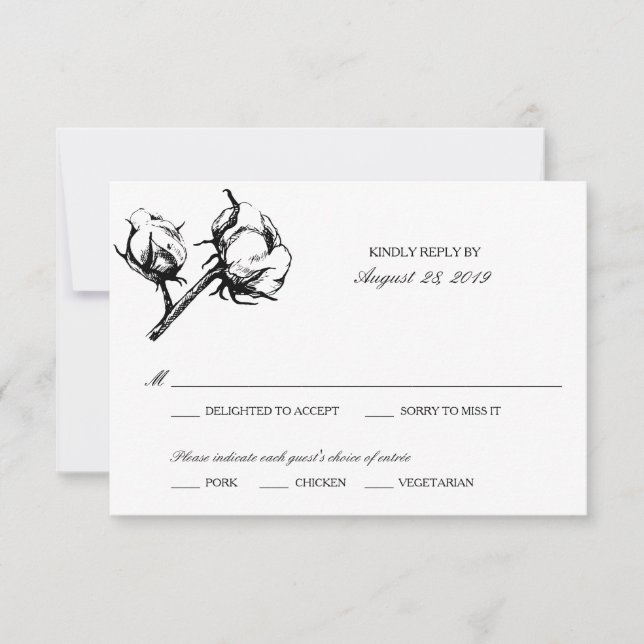 Etching de la planta de algodón | RSVP de boda (Anverso)