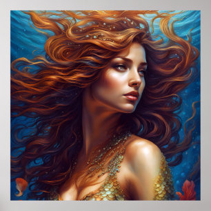 Ethereal Arte de Sirenas Imprimir Fantasía Mar Sub