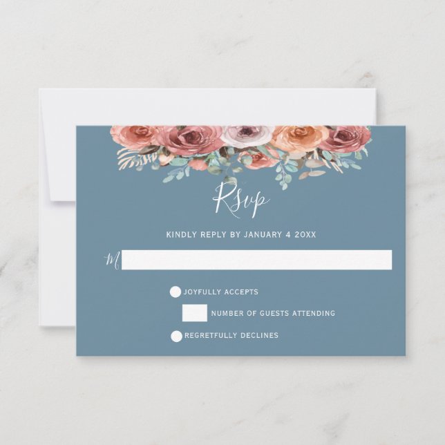 Ethereal Dusty Blue, Rubor y Peach Floral RSVP (Anverso)