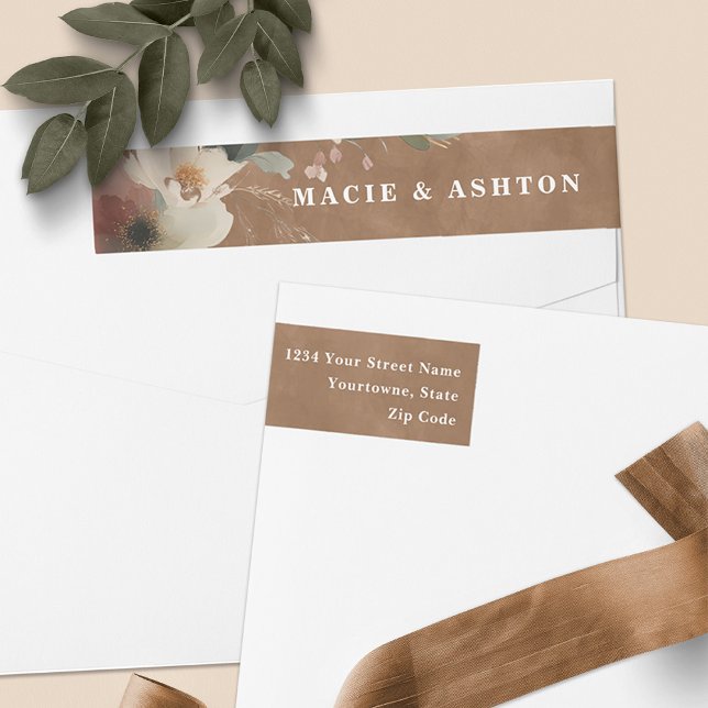 Ethereal Elegance Terracotta Cottagecore Boda (Seal your wedding love story with our romantic cottagecore wrap-around return address labels.)