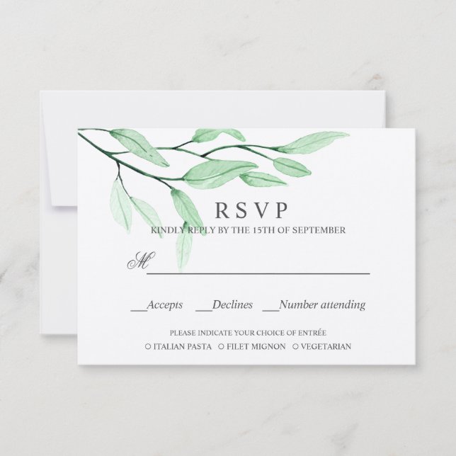Ethereal Green | ELECCIÓN DE COMIDA DE BODA RSVP (Anverso)