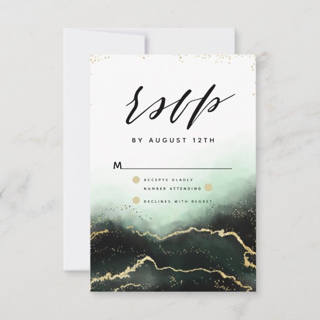 Ethereal Mist Ombre Emerald Watercolor Moody RSVP (Anverso)