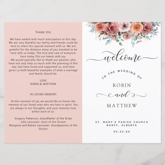 Ethereal Rubor Peach, Programa de Bodas Florales (Anverso)