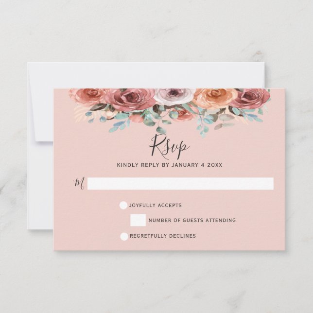 Ethereal Rubor Peach y Blue Mint Floral RSVP (Anverso)