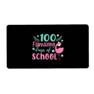 Etiqueta 100 Flamantes Días Escolares Flamingo gracioso