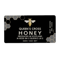 12 oz Honey Hex Jar Label honeycomb & Queen Bee