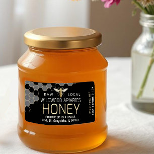 Etiqueta 12 oz Honey Hex Jar Label Queen Bee Honeycomb