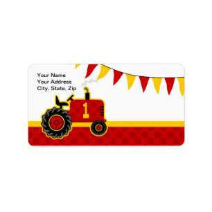 Etiqueta 1r cumpleaños del tractor rojo
