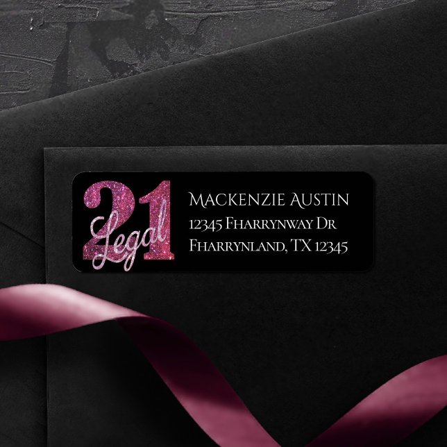 Etiqueta 21 y legal | Purpurina Rosa Faux 21º cumpleaños (Subido por el creador)