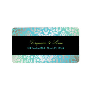 Etiqueta 311-Dazzling Damask Turquoise & Lime Black