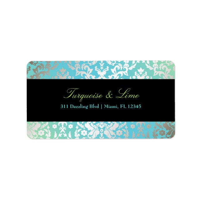 Etiqueta 311-Dazzling Damask Turquoise & Lime Black (Frente)